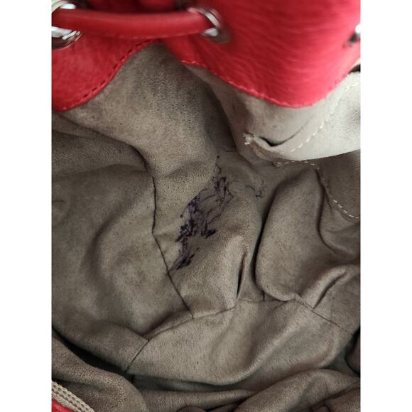 Vintage Y2K Lancaster Paris Red Bucket Drawstring Leather Crossbody bag - Picture 10 of 13